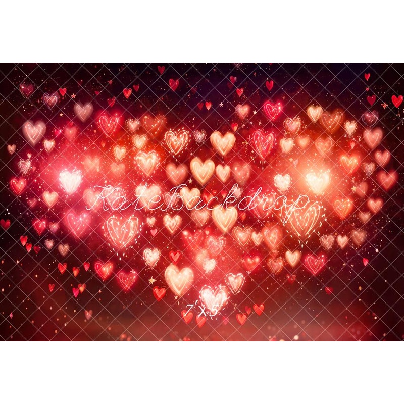 Kate Valentine's Day Heart Bokeh Red Backdrop Designed by Emetselch Microfiber (Printed) 7x5ft - small kids sitting / cake smash
