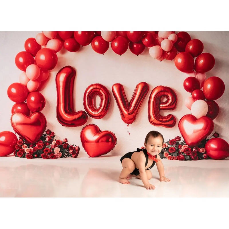 Kate Valentine's Day Love Balloon Arch Heart Roses Backdrop Designed by Emetselch Microfiber (Printed) 7x5ft - small kids sitting / cake smash