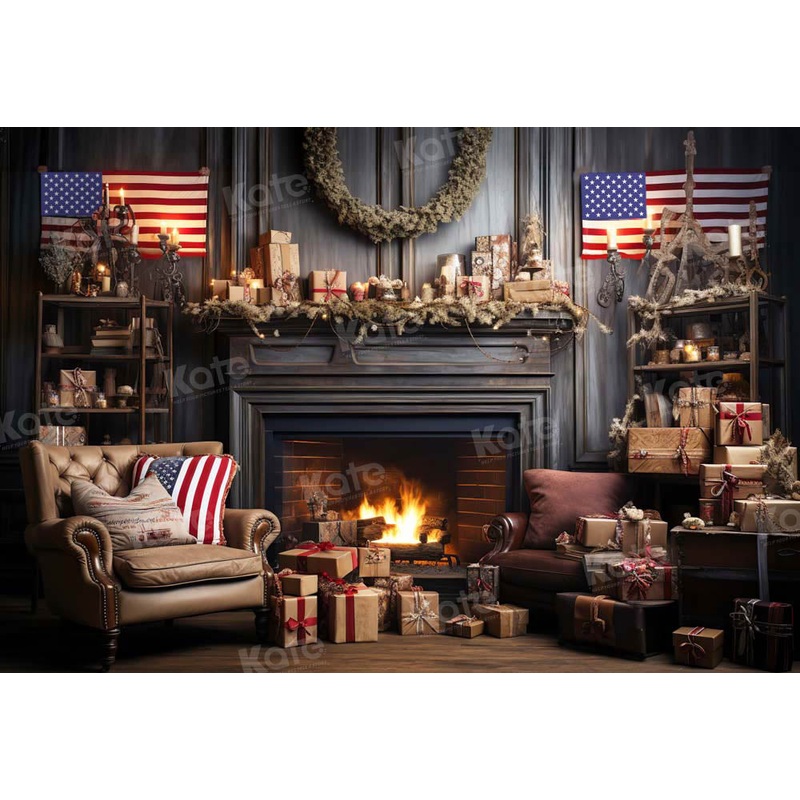 Kate America Christmas Fireplace Backdrop Designed by Emetselch 7x5ft - small kids sitting / cake smash Microfiber (Printed)