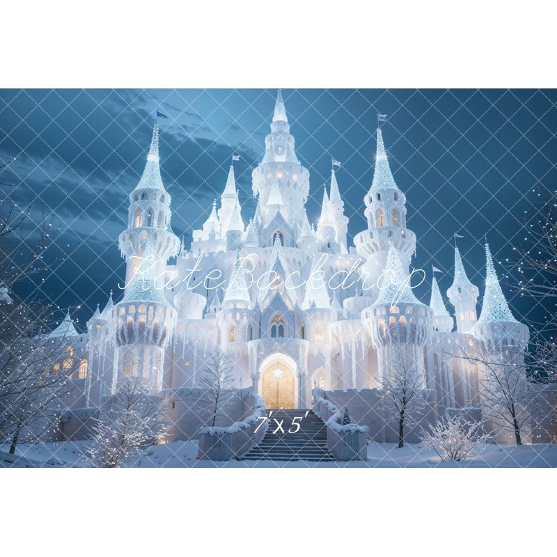 Kate Winter Ice and Snow World Castle Backdrop Designed by Chain Photography 7x5ft - small kids sitting / cake smash Microfiber (Printed)