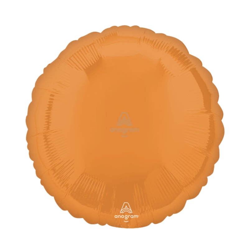 18" Vibrant Orange Round Foil Balloon Inflated with Helium and Ribbon