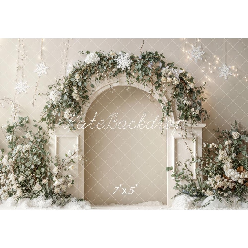 Kate Winter Flower Arch Snowflake Backdrop Designed by Emetselch Microfiber (Printed) 7x5ft - small kids sitting / cake smash