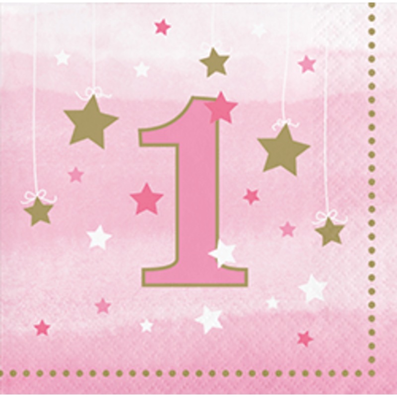 1st Birthday One Little Star Pink Napkins 5" | 16ct