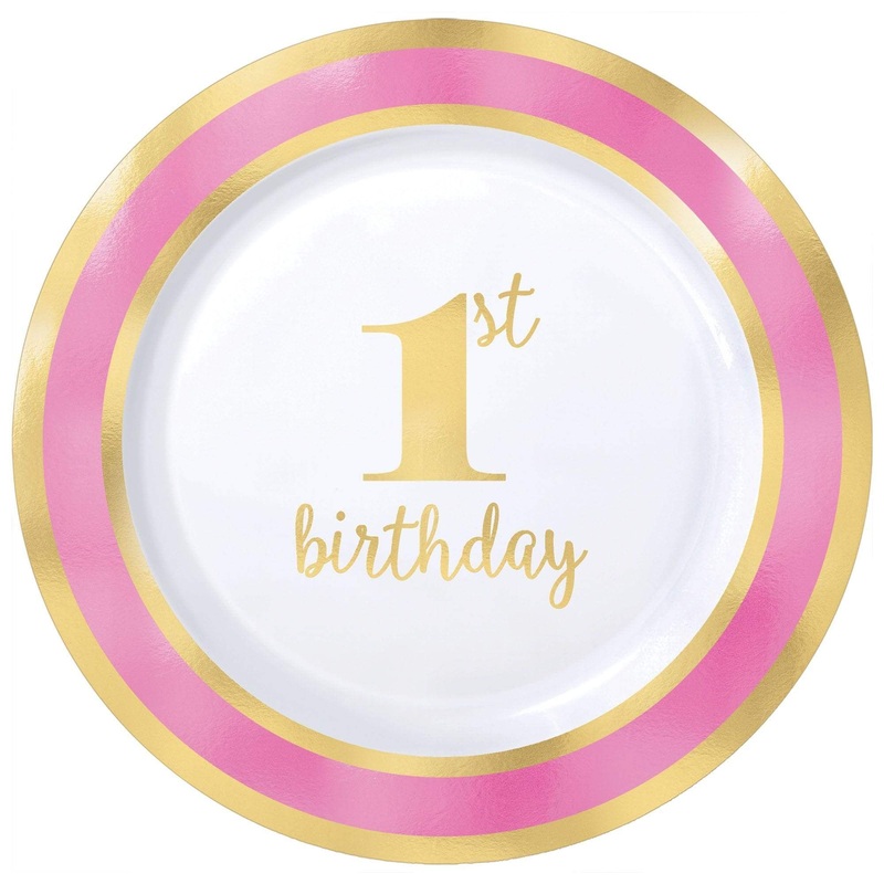 1st Birthday Pink Border Plates 7 (10 count)
