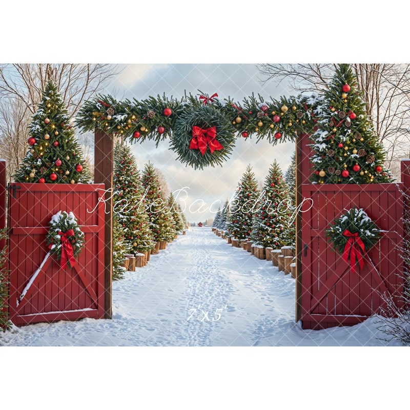 Kate Winter Christmas Lane Forest Gate Backdrop Designed by Emetselch Microfiber (Printed) 7x5ft - small kids sitting / cake smash