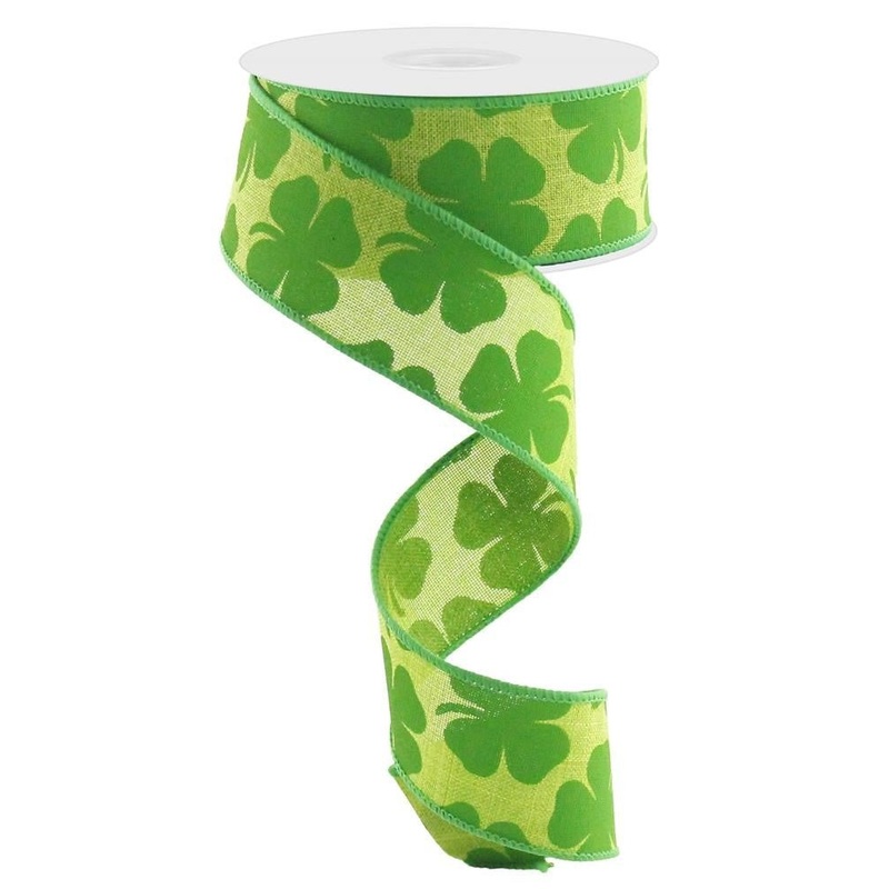 1.5" Linen Shamrock Ribbon: Fresh Green - 10yds
