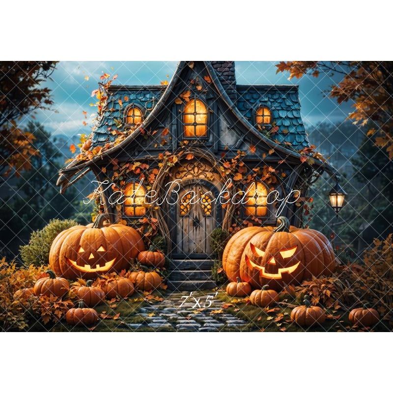 Kate Autumn Forest Halloween Pumpkin Hut Backdrop Designed by Chain Photography 7x5ft - small kids sitting / cake smash Microfiber (Printed)