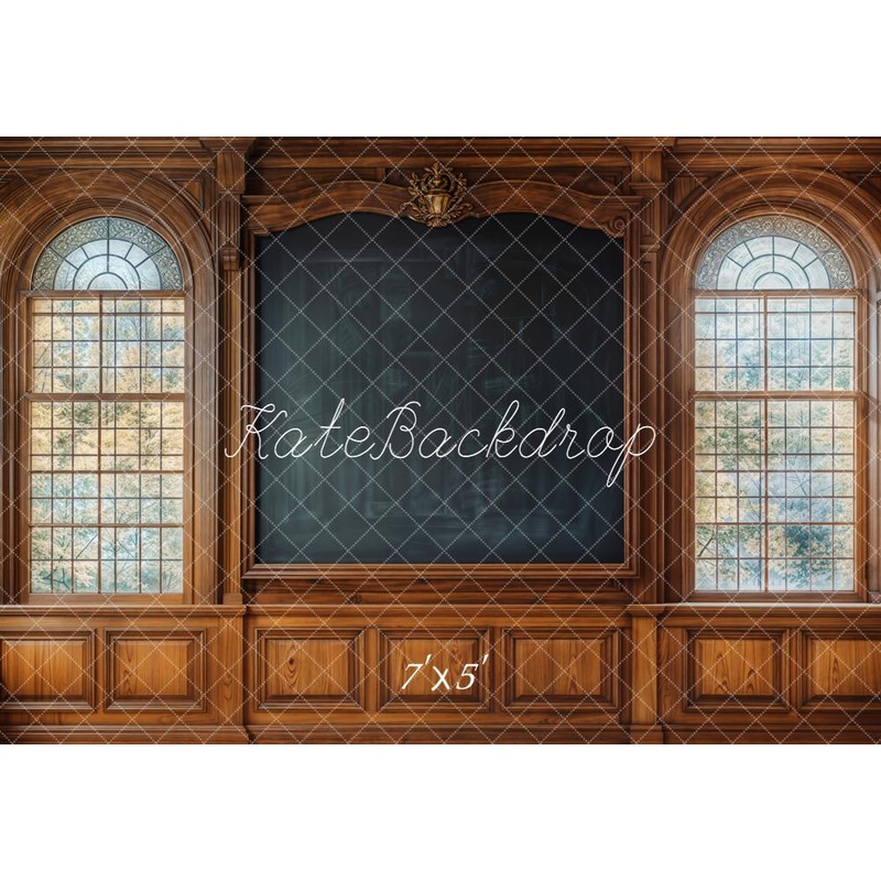 Kate Back To School Wooden Chalkboard Arched Windows Backdrop Designed by Emetselch Microfiber (Printed) 7x5ft - small kids sitting / cake smash