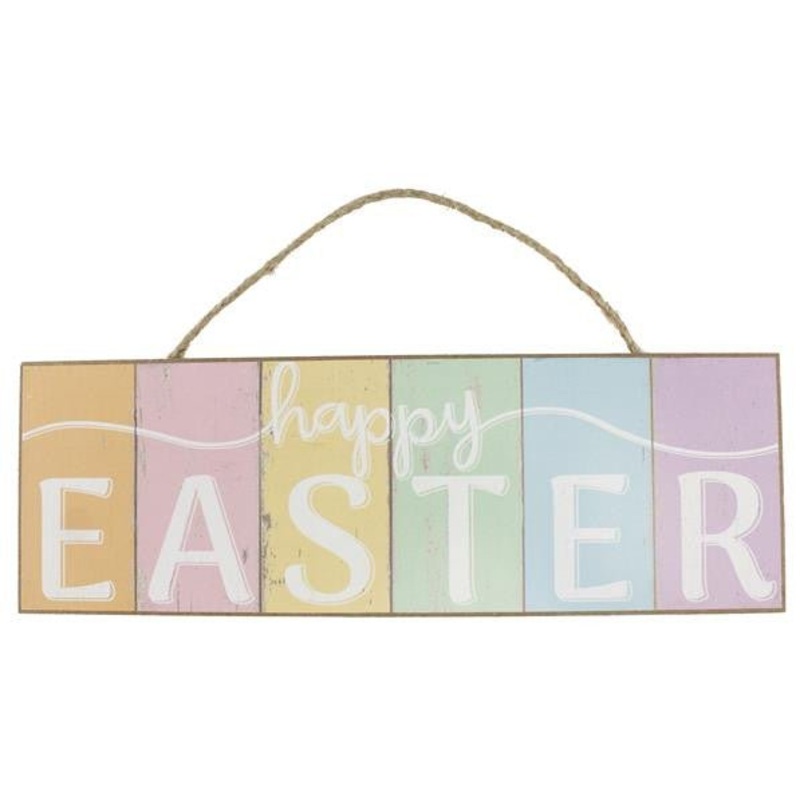 15" Happy Easter Sign with Pastel Stripes