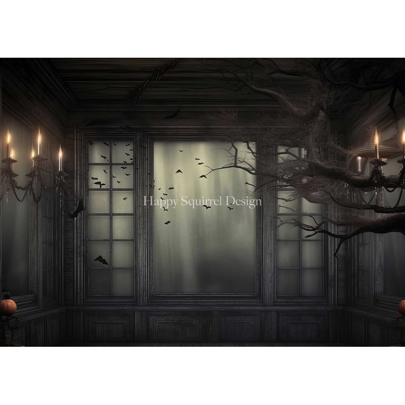 Kate Abandoned Halloween Spooky Room Backdrop Designed by Happy Squirrel Design 7x5ft - small kids sitting / cake smash Microfiber (Printed)