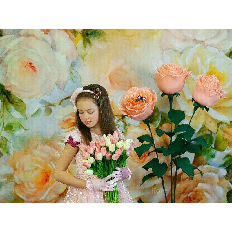 Kate Yellow Florals Background Photography Monther's Day Backdrop 5x7ft(1.5x2.2m) Microfiber (Printed)