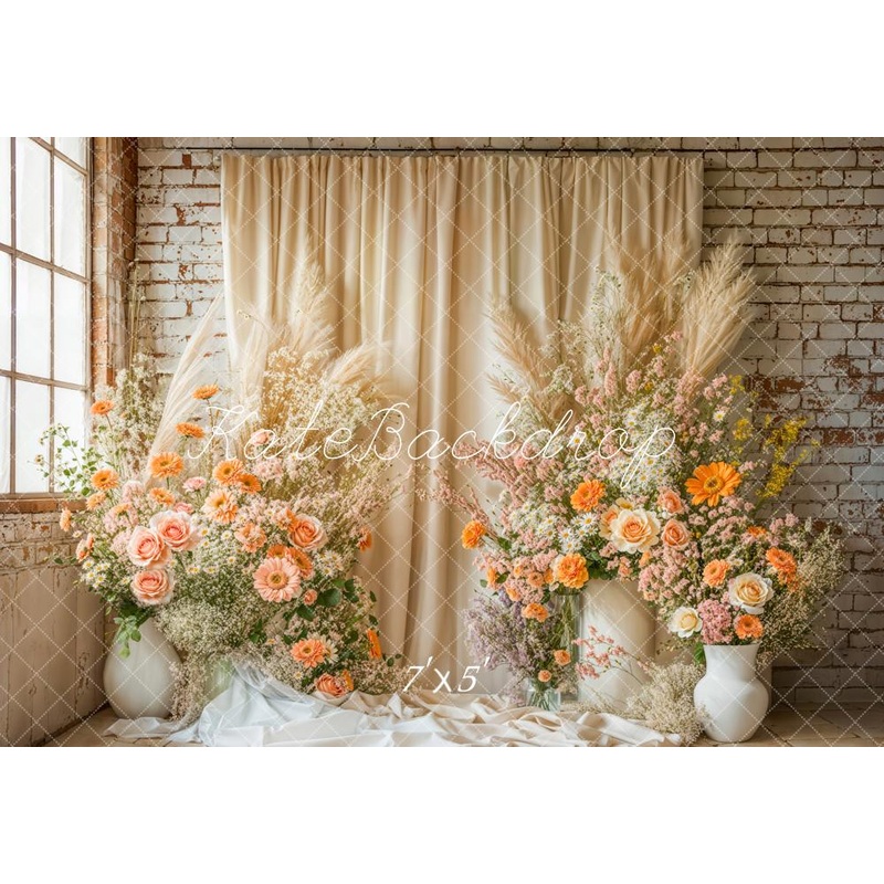 Kate Boho Floral Drapes Vintage Wall Backdrop Designed by Emetselch Microfiber (Printed) 7x5ft - small kids sitting / cake smash