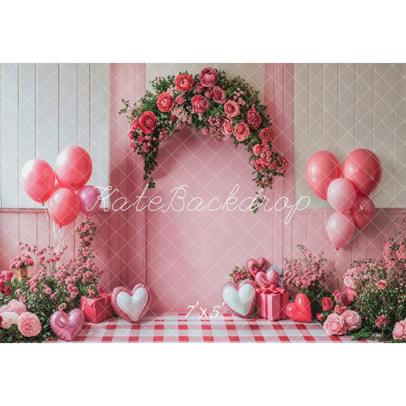 Kate Valentine's Day Rose Arch Balloon Backdrop Designed by Emetselch Microfiber (Printed) 7x5ft - small kids sitting / cake smash