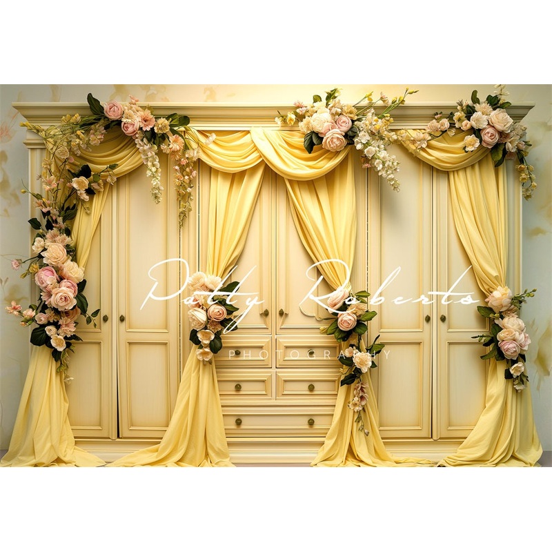 Kate Yellow Wardrobe Backdrop Designed by Patty Robert 7x5ft - small kids sitting / cake smash Microfiber (Printed)