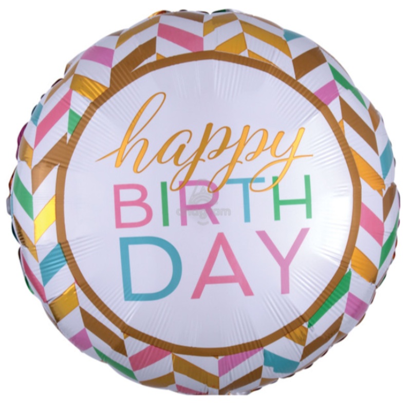 28" HBD Pastel Celebration Inflated with Helium and Ribbon