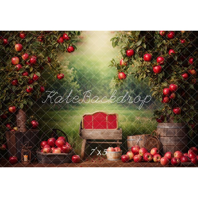Kate Back To School Apple Orchard Rustic Backdrop Designed by Emetselch Microfiber (Printed) 7x5ft - small kids sitting / cake smash