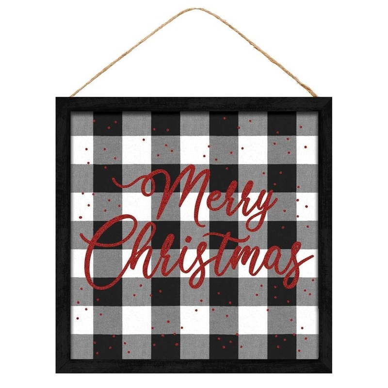 10" Merry Christmas Check Sign: Black/White