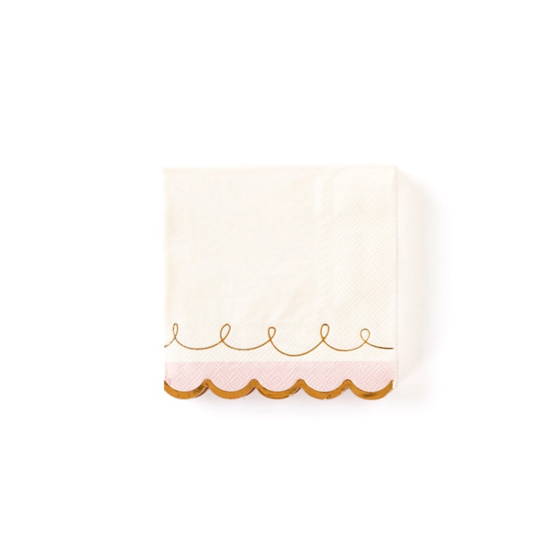 Pink Gold Foil Scalloped Cocktail Napkins