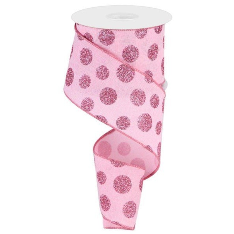 2.5" x 10yd Glitter Polka Dot Ribbon: Lt Pink/Pink