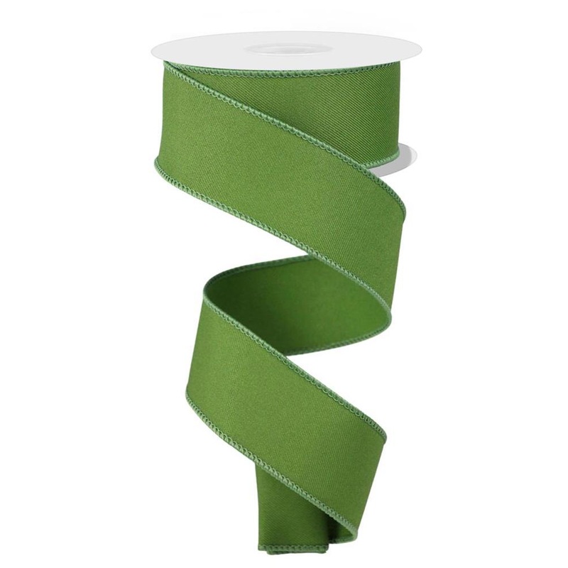 1.5" Diagonal Weave Fabric Ribbon: Moss Green