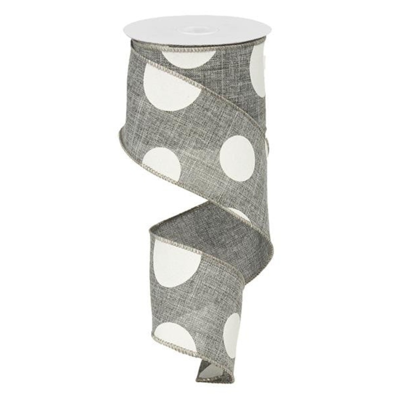 2.5" x 10yd Linen Giant Dot Ribbon: Grey/White