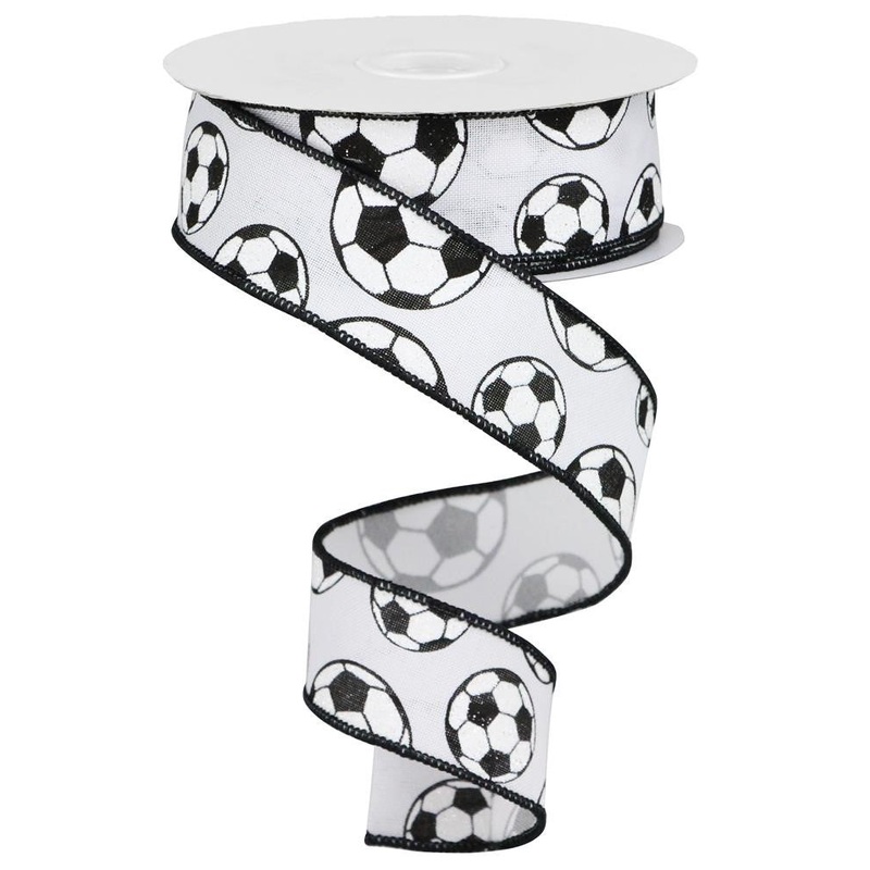 1.5" Glitter Soccer Ribbon: Black/Wht - 10yds