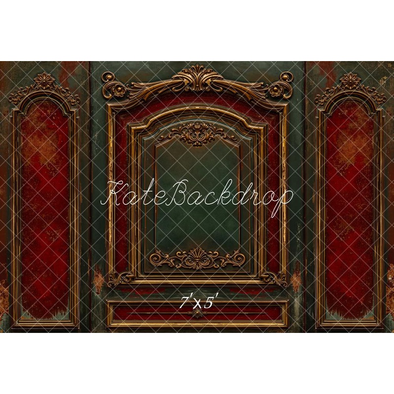 Kate Vintage Wall Ornate Gold Frame Backdrop Designed by Emetselch Microfiber (Printed) 7x5ft - small kids sitting / cake smash