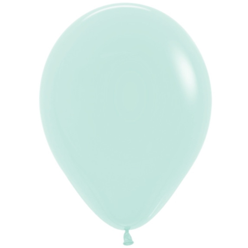 11" Sempertex Pastel Matte Green Inflated with Helium and Ribbon