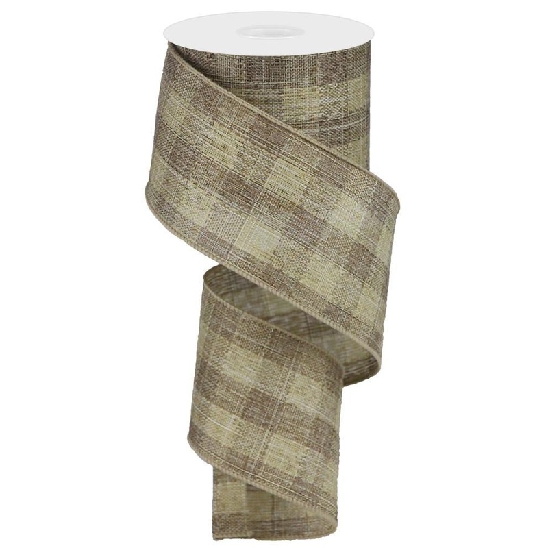 2.5" Woven Check Ribbon: Brown/Beige - 10yds