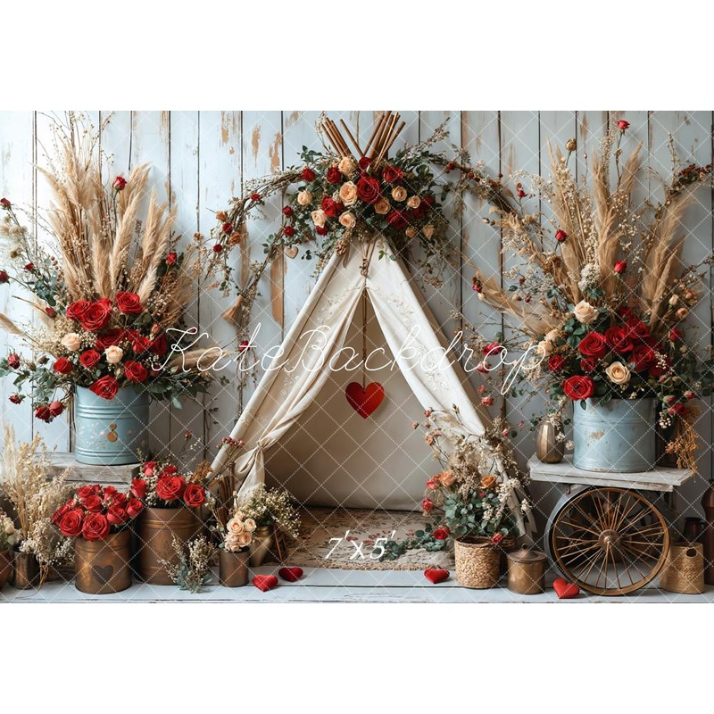 Kate Valentine Bohemian Rose Tent Backdrop Designed by Emetselch Microfiber (Printed) 7x5ft - small kids sitting / cake smash