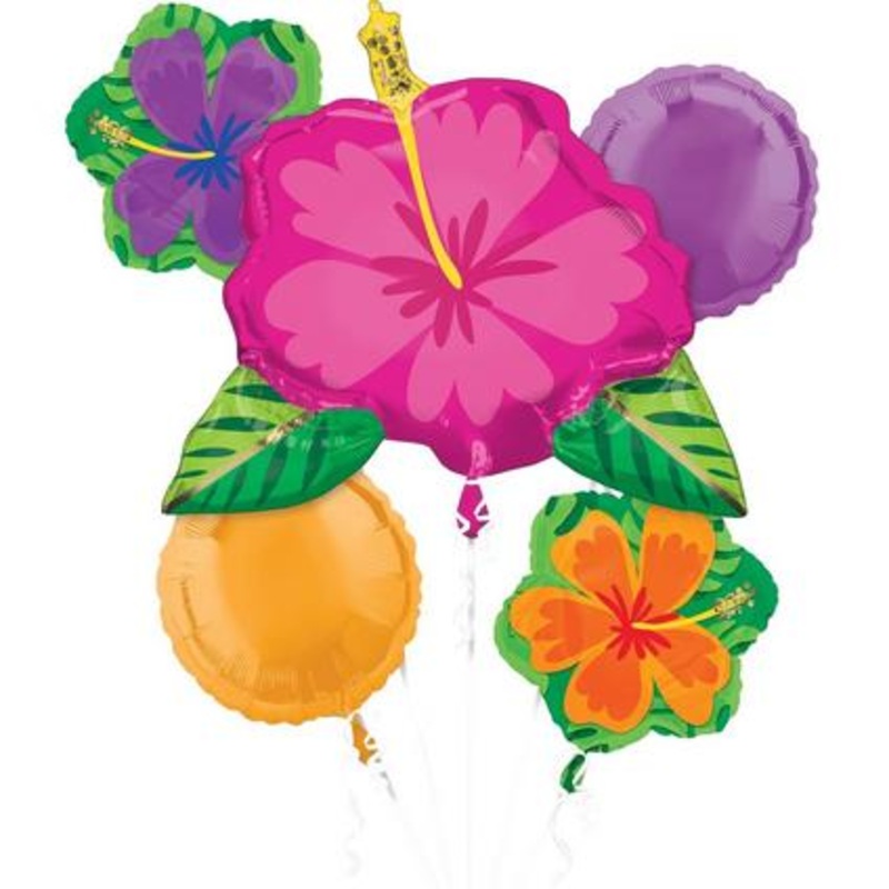 Summer Hibiscus Mylar Balloon Bouquet | 5 pcs