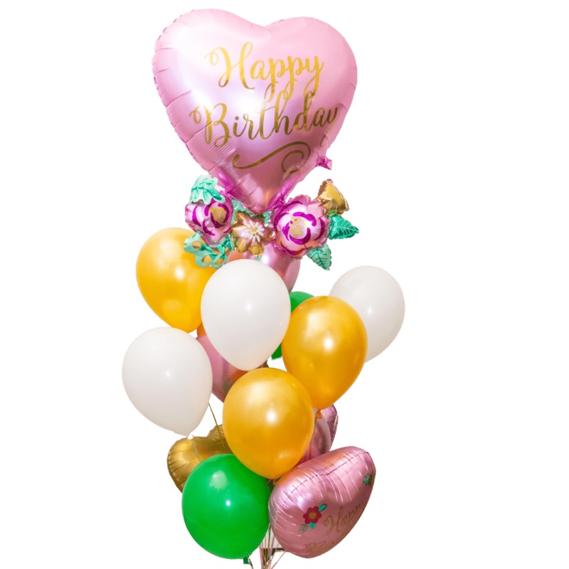 Birthday Satin Heart With Flowers Deluxe Bouquet | 17 pcs