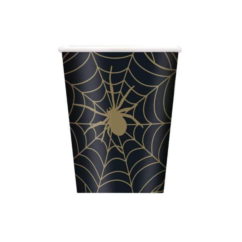 Halloween Black and Gold Spider Web Cups 9oz | 8ct