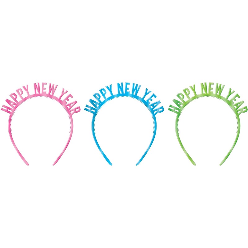 Happy New Year Plastic Multi-Color Headbands | 6ct