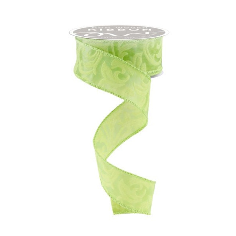 1.5" Embossed Leaf Filagree Ribbon: Fern Green - 10yds