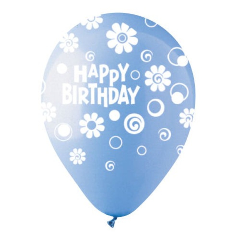 All-round Happy Birthday Daisies Light Blue 12 Latex Balloons (50 count)