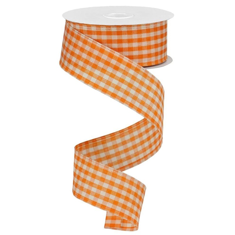 1.5" Primitive Gingham Ribbon: Orange - 10yds