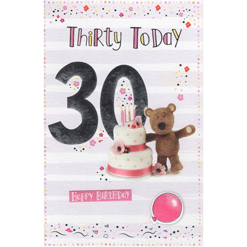 30th Birthday Card - Cute Barley Bear Design