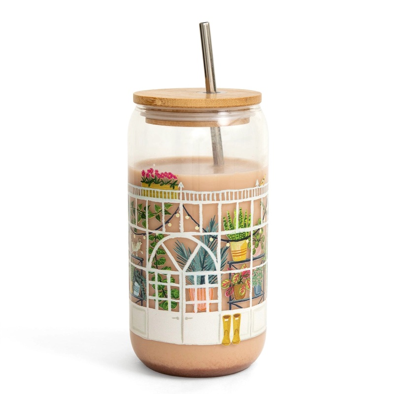 Greenhouse Glass Soda Can with Straw