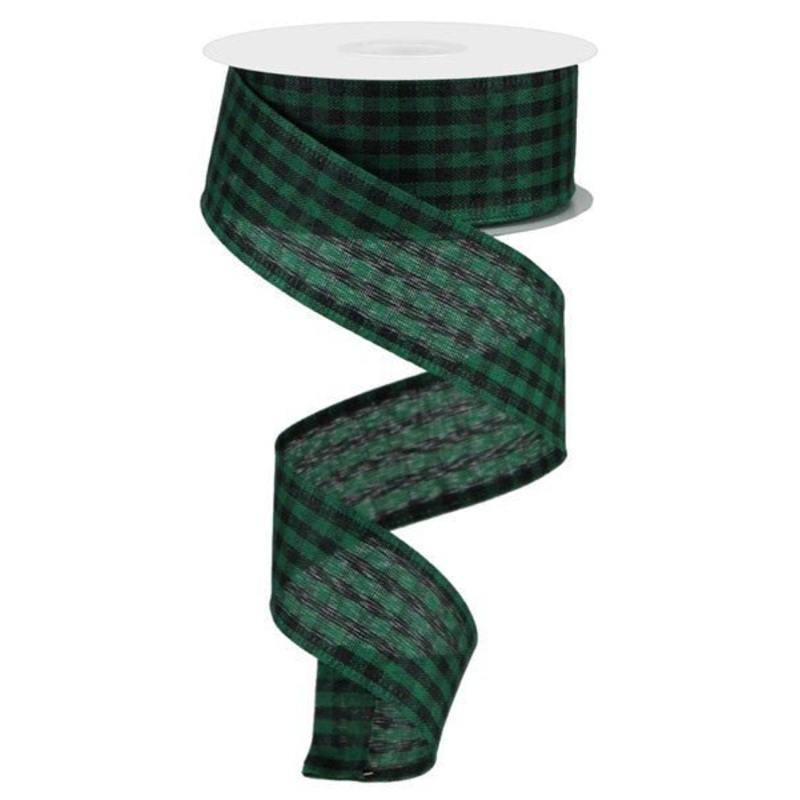 1.5" Gingham Ribbon: Emerald Green/Black- 10yds