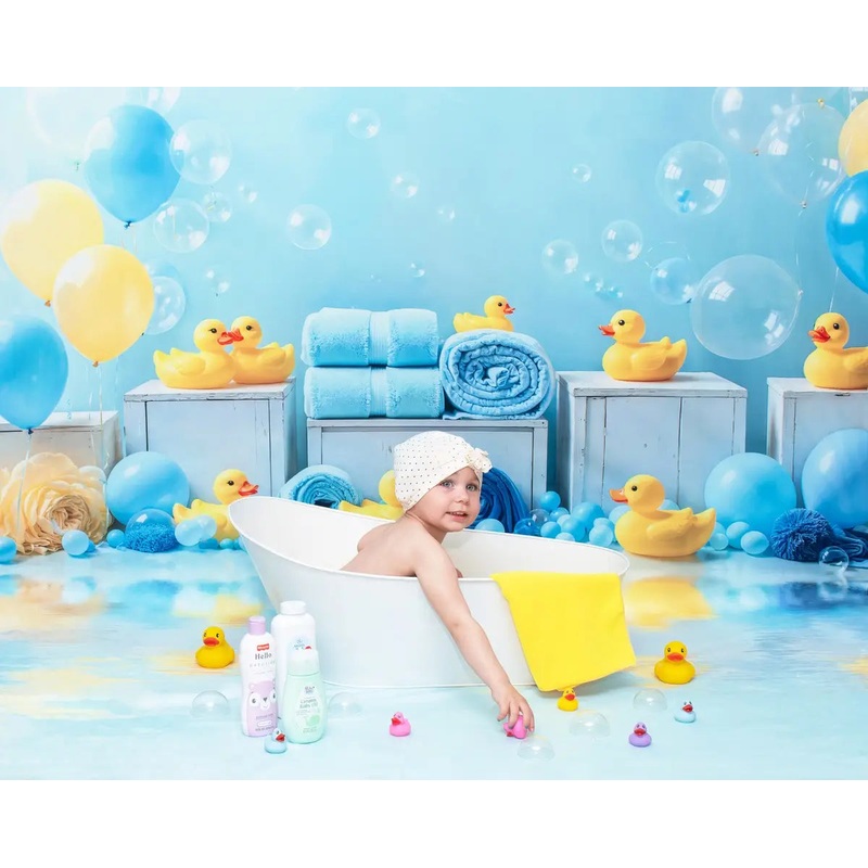 Kate Cake Smash Duck Balloon Shower Backdrop Designed by Emetselch Microfiber (Printed) 7x5ft - small kids sitting / cake smash