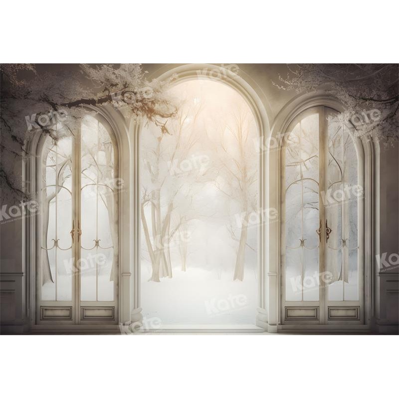 Kate Winter Snowy Tree Path Window Backdrop for Photography 7x5ft - small kids sitting / cake smash Microfiber (Printed)