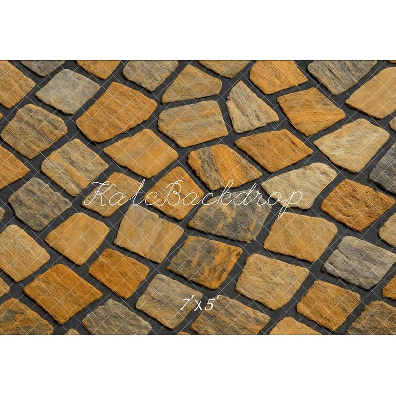 Kate Yellow Brown Cobblestone Floor Backdrop Designed by Mini MakeBelieve Microfiber (Printed) 7x5ft - small kids sitting / cake smash