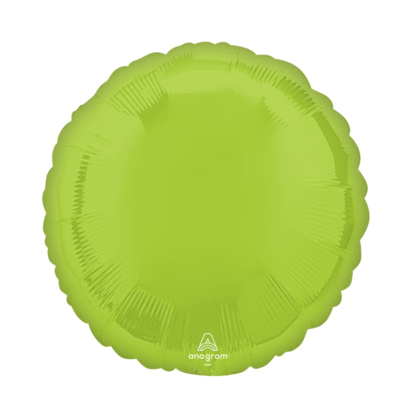 18" Lime Green Round Foil Balloon Inflated with Helium and Ribbon