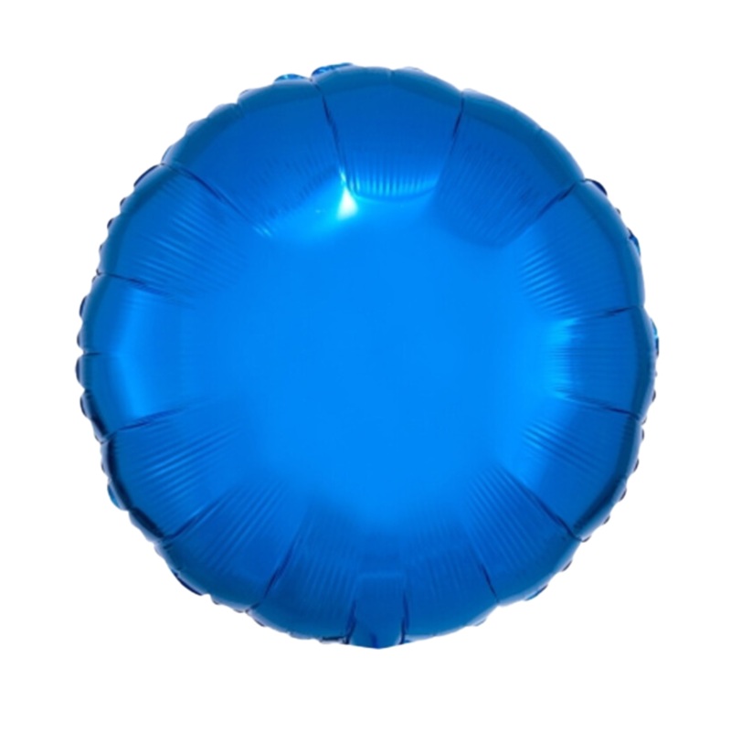 18" Metallic Blue Round Foil Balloon Inflated with Helium and Ribbon