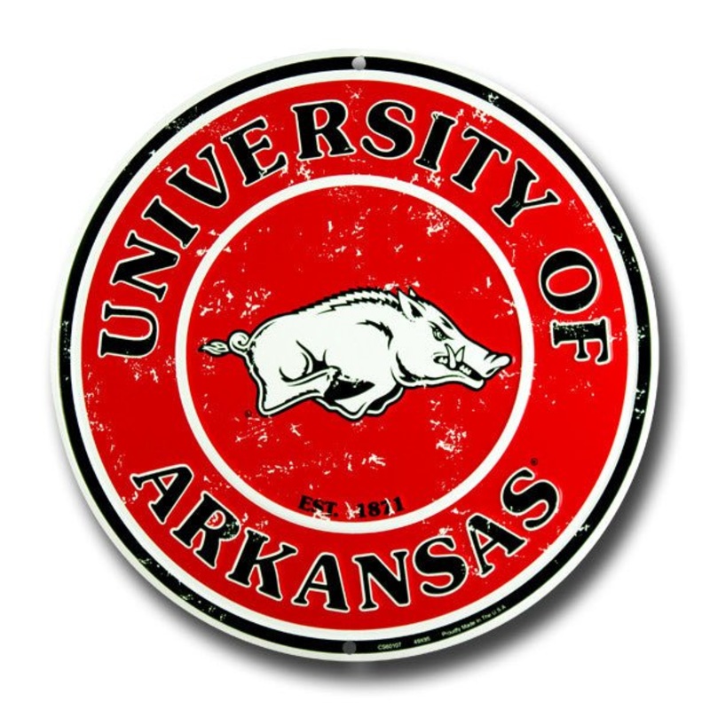 Arkansas Razorbacks Embossed Metal Circular Sign