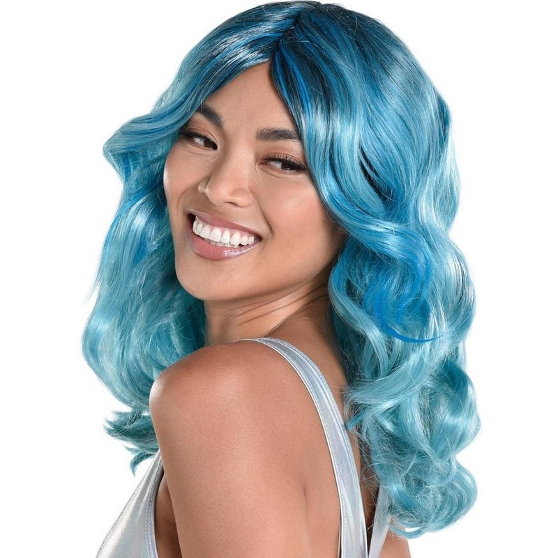 Blue Medium Length Curly Wig | 1 ct