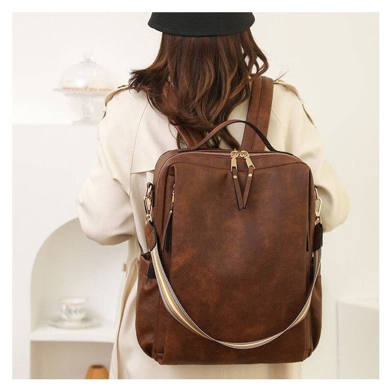 UZ Wholesale Store - Fashionable PU Large Capacity Backpack Brown