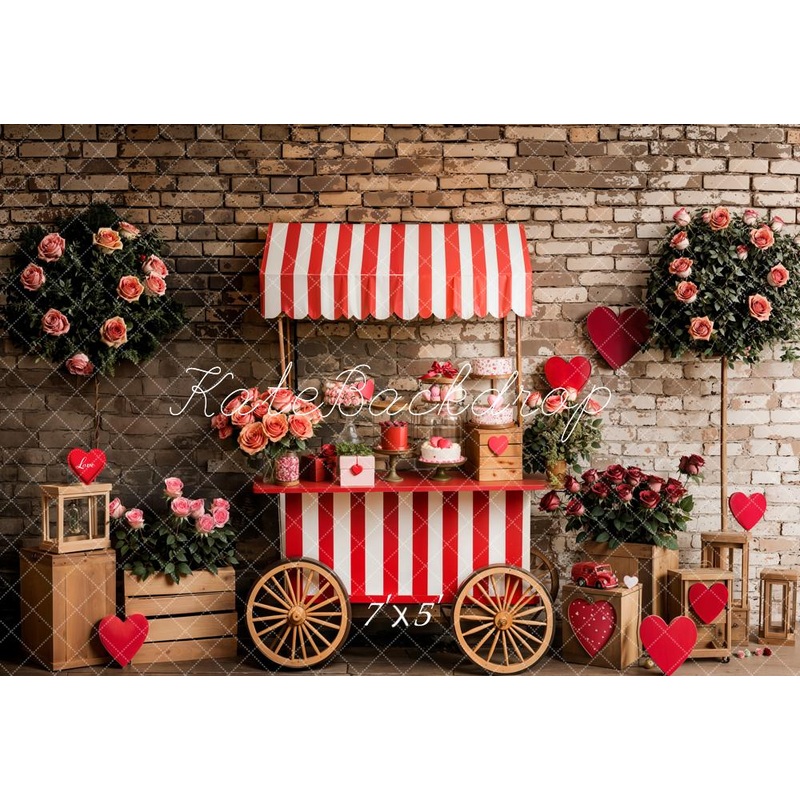 Kate Valentine's Day Flower Cart Backdrop Designed by Emetselch Microfiber (Printed) 7x5ft - small kids sitting / cake smash