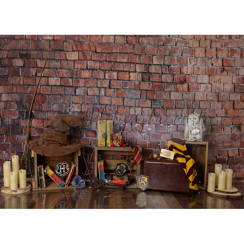 Kate Wizard Birthday Backdrop Brick wall Designed by Jenna Onyia 7x5ft - small kids sitting / cake smash Microfiber (Printed)